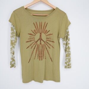 Vintage Relativity  Y2K Faux Layered Long Sleeve T Shirt Womens S Green Cotton